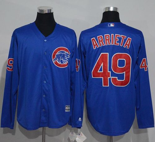 Cubs #49 Jake Arrieta Blue New Cool Base Long Sleeve Stitched MLB Jersey
